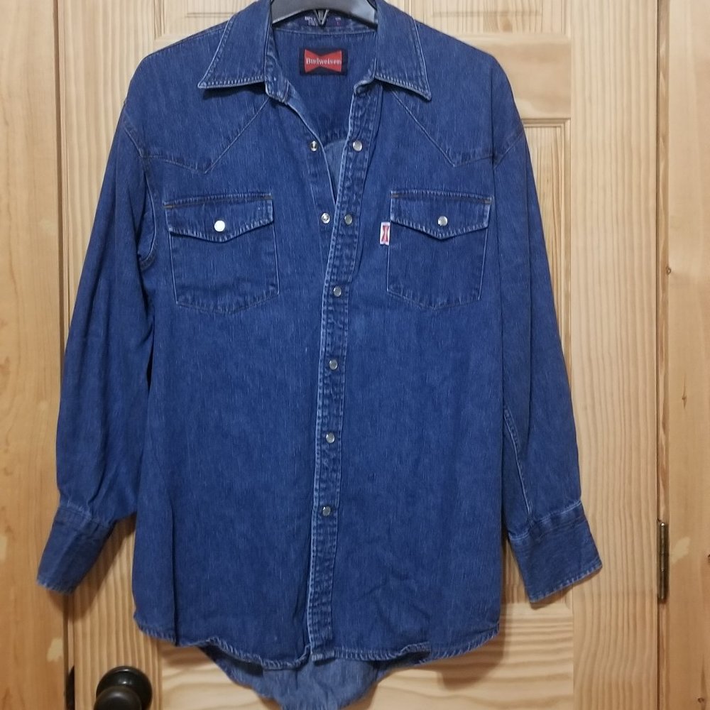 Budweiser Long Sleeve Vintage Budweiser Denim Button Shirt Size Large